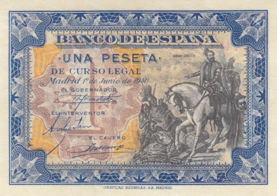  1 peseta 1940 from Spain, P-121 (1940) — image 1