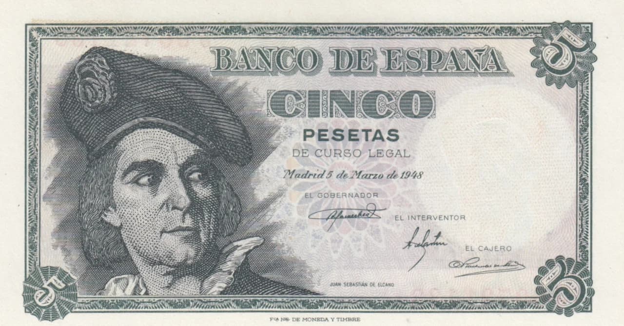 5 pesetas 1948 from Spain, P-136 (1948) — image 1