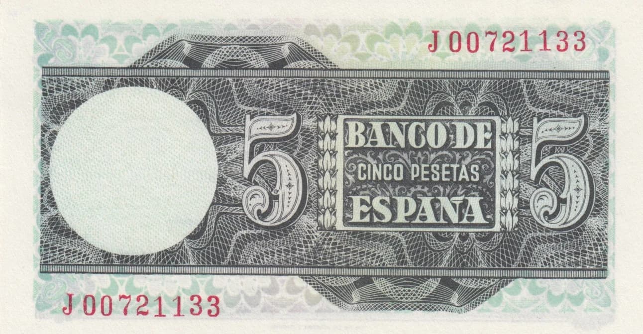 5 pesetas 1948 from Spain, P-136 (1948) — image 2