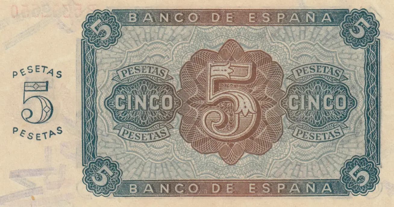 5 pesetas 1938 from Spain, P-110 (1938) — image 2