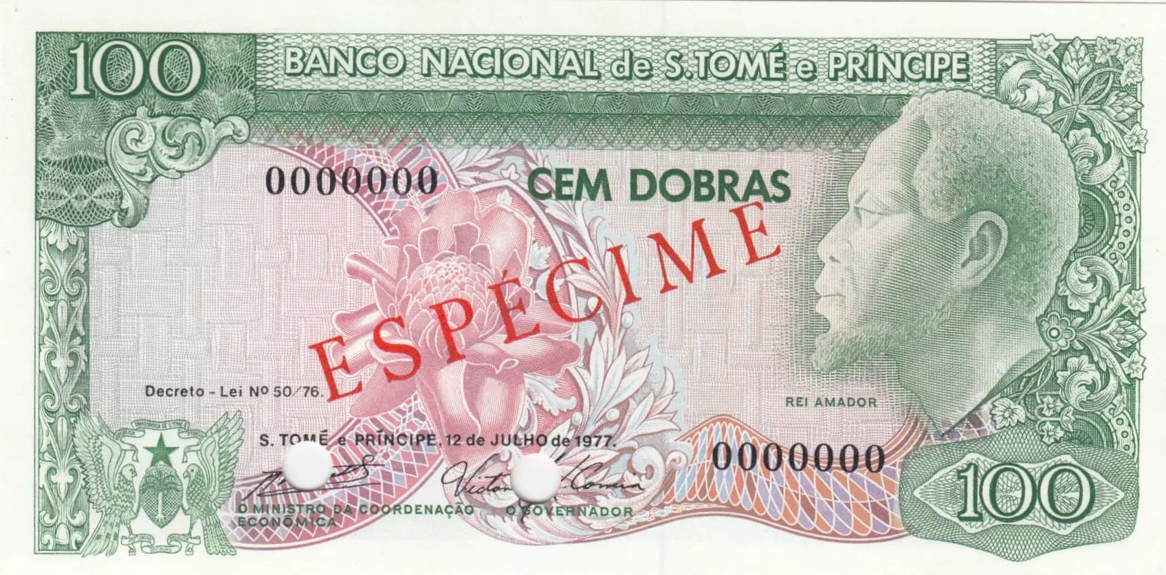 100 dobras 1977 specimen from Saint Thomas & Prince, P-53s (1977) — image 1