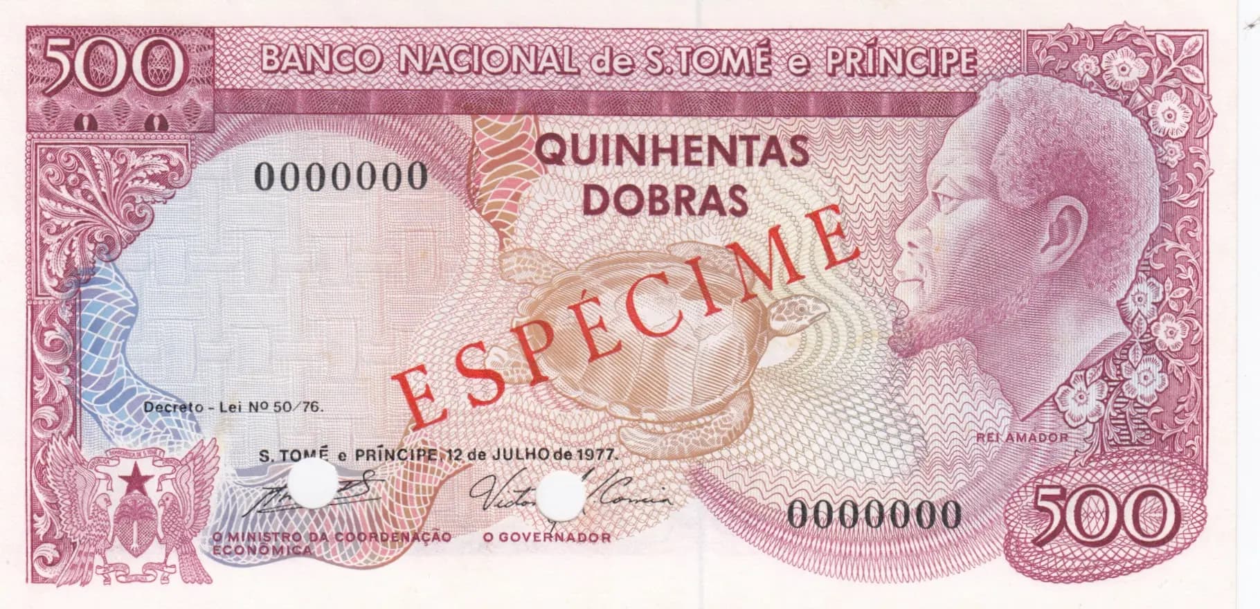 500 dobras 1977 specimen from Saint Thomas & Prince, P-54s