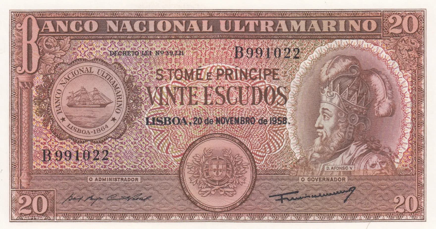20 escudos 1958 from Saint Thomas & Prince, P-36