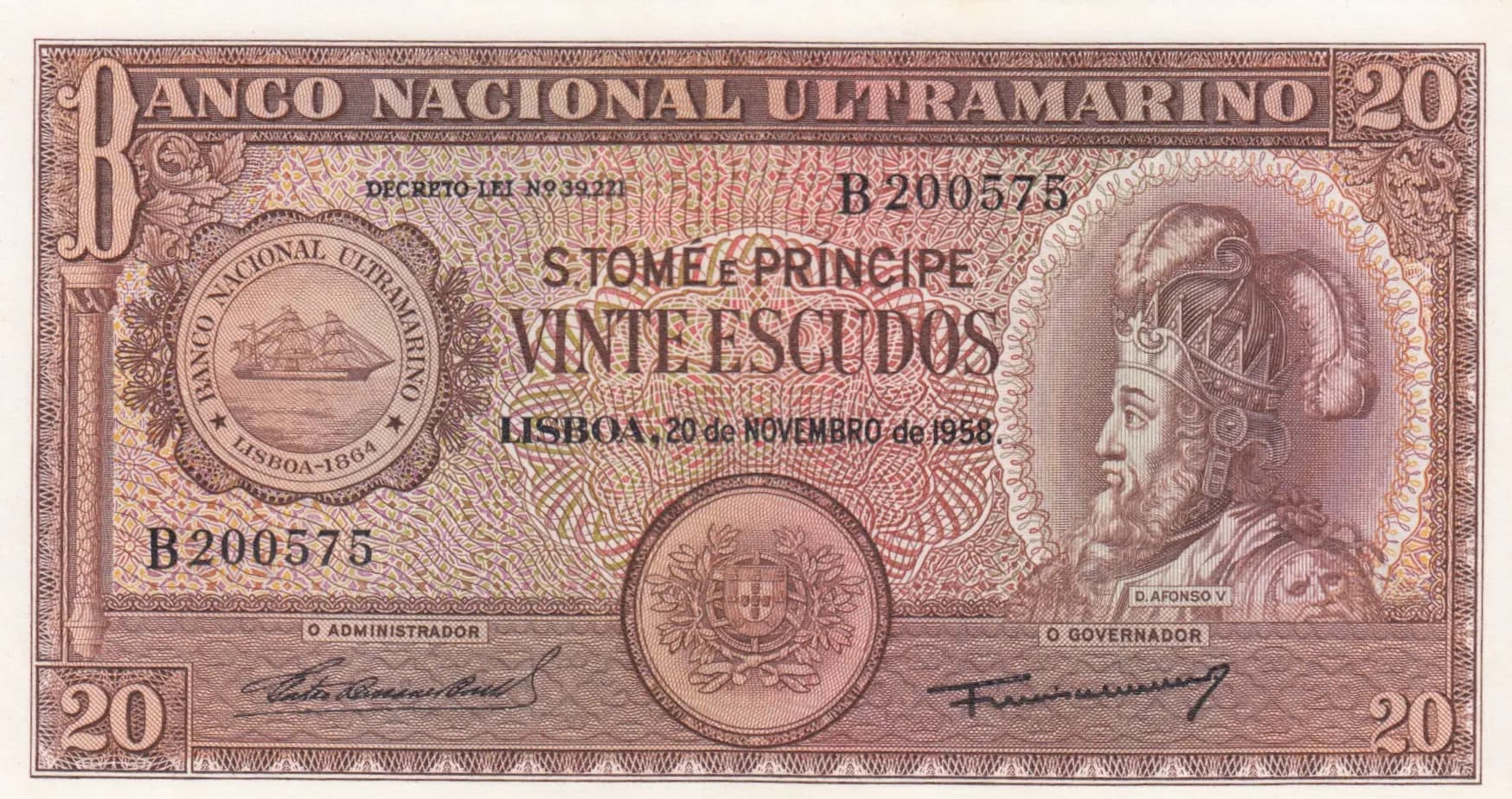 20 escudos 1958 from Saint Thomas & Prince, P-36