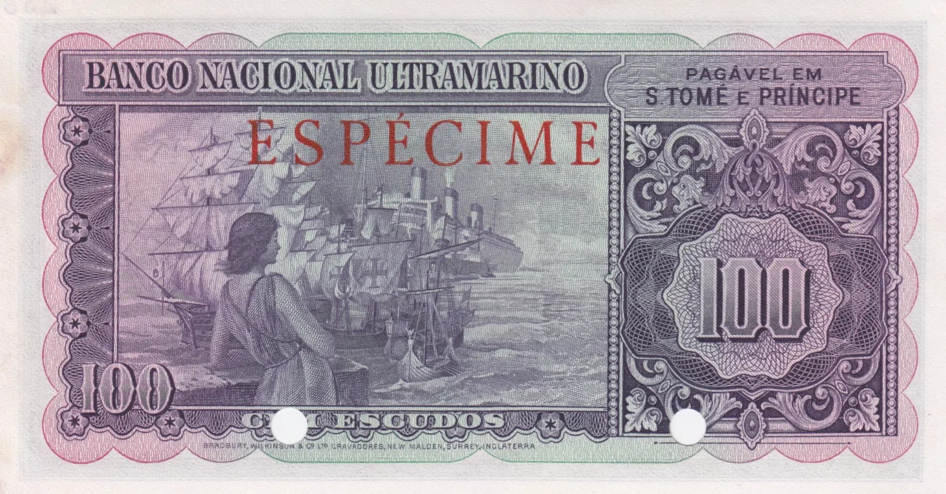 100 escudos 1958 specimen from Saint Thomas & Prince, P-38s (1958) — image 2