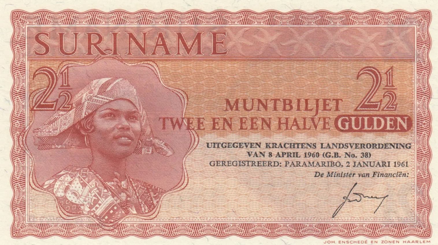 2 1/2 gulden 1961 from Suriname, P-117a