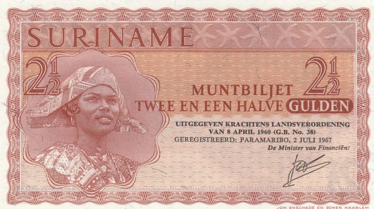 2 1/2 gulden 1967 from Suriname, P-117b (1967) — image 1