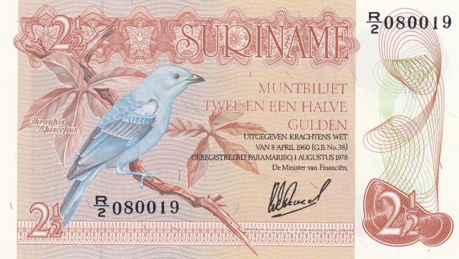 2 1/2 gulden 1978 from Suriname, P-118b