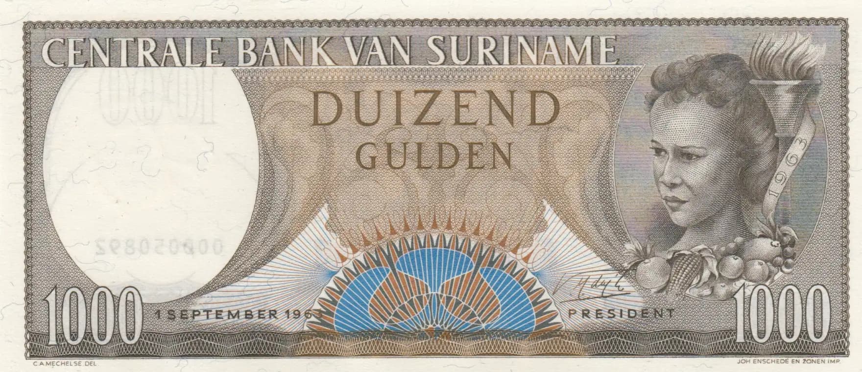 1000 gulden 1963 from Suriname, P-124 (1963) — image 1