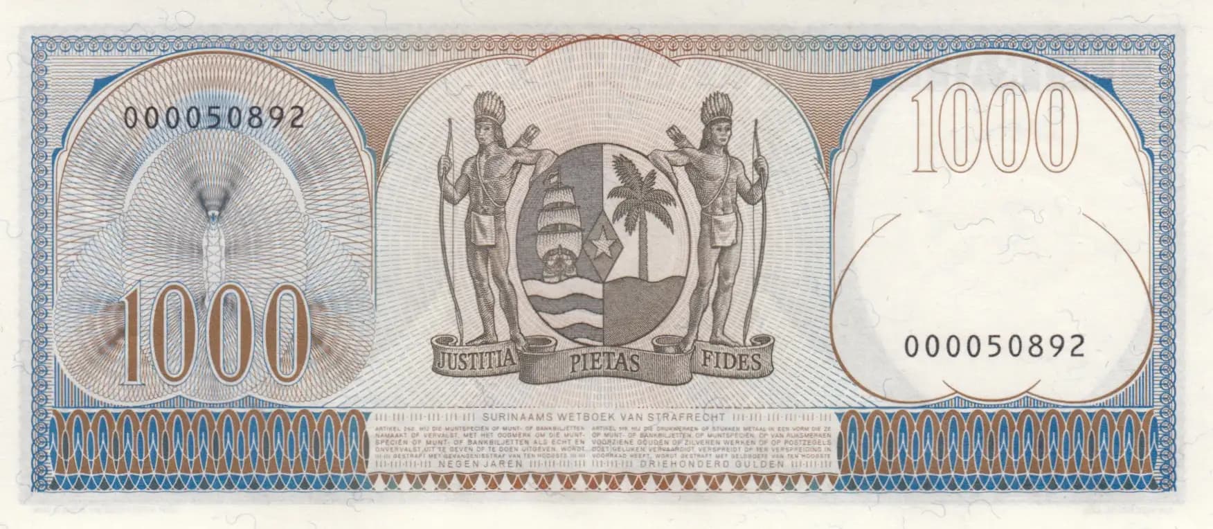 1000 gulden 1963 from Suriname, P-124 (1963) — image 2
