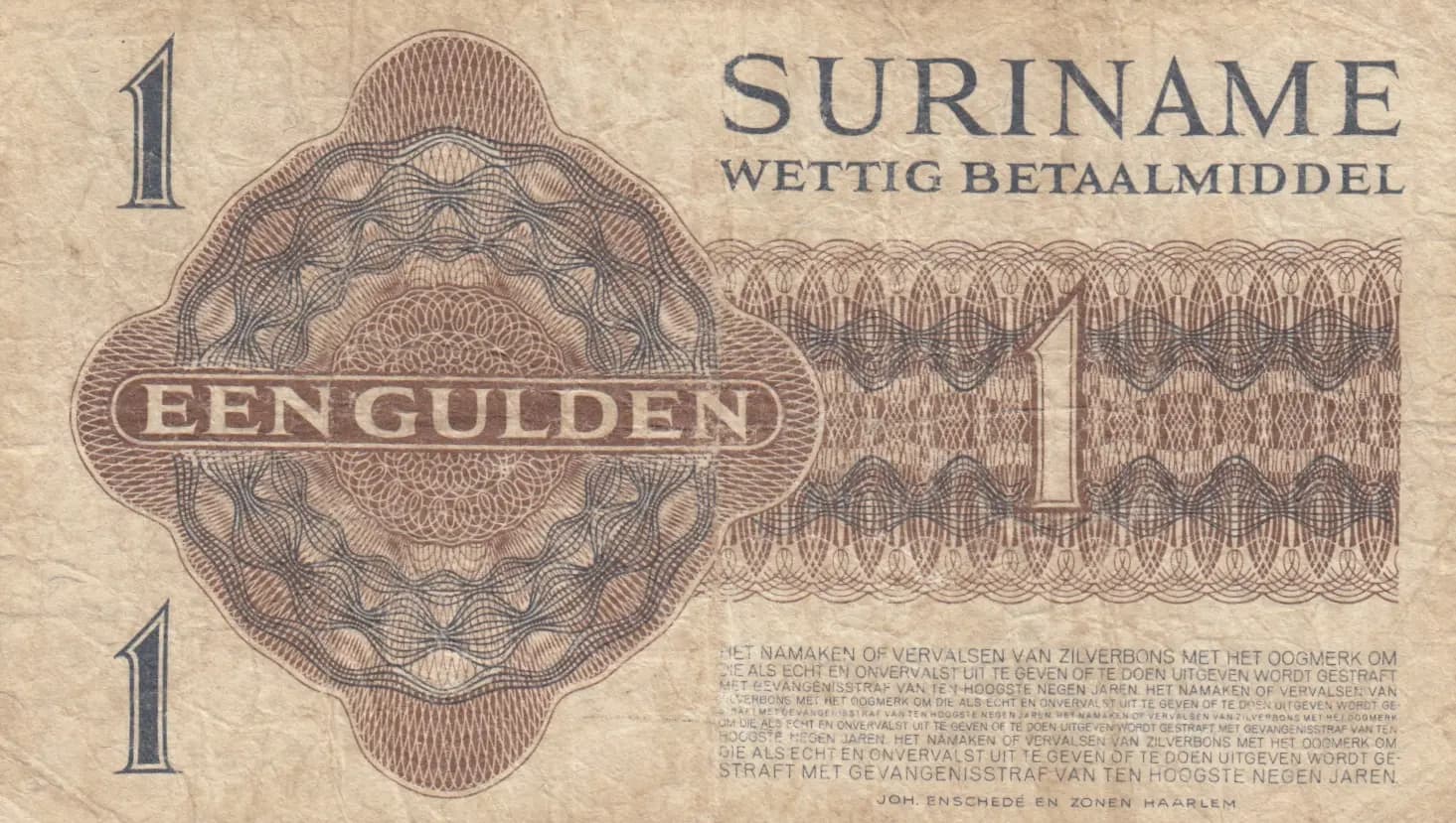 1 gulden 1954 from Suriname, P-108a (1954) — image 2