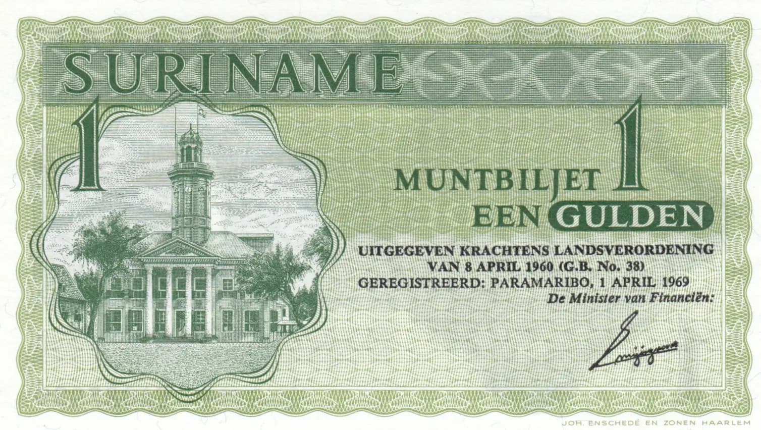 1 gulden 1969 from Suriname, P-116a