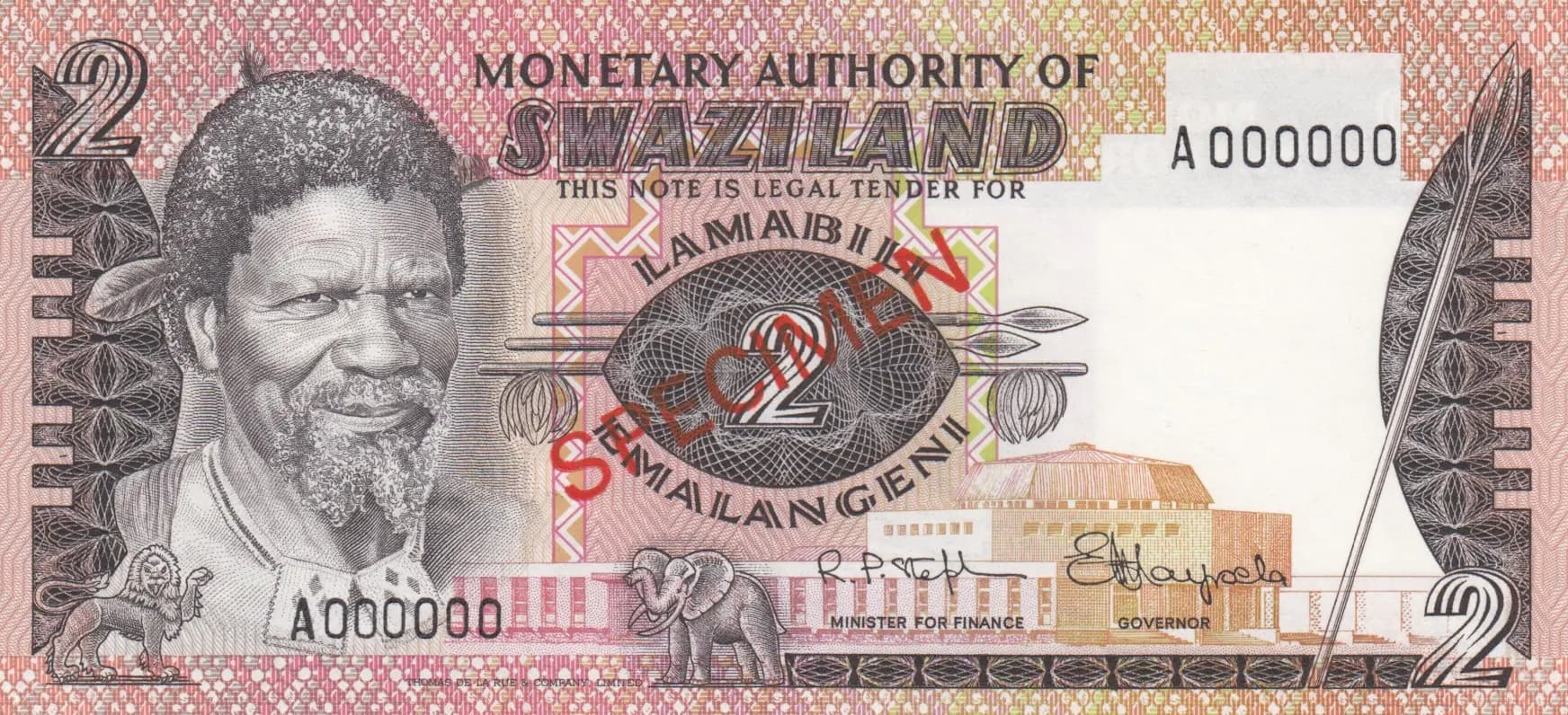 2 emalgeni 1974 specimen from Swaziland, P-2s