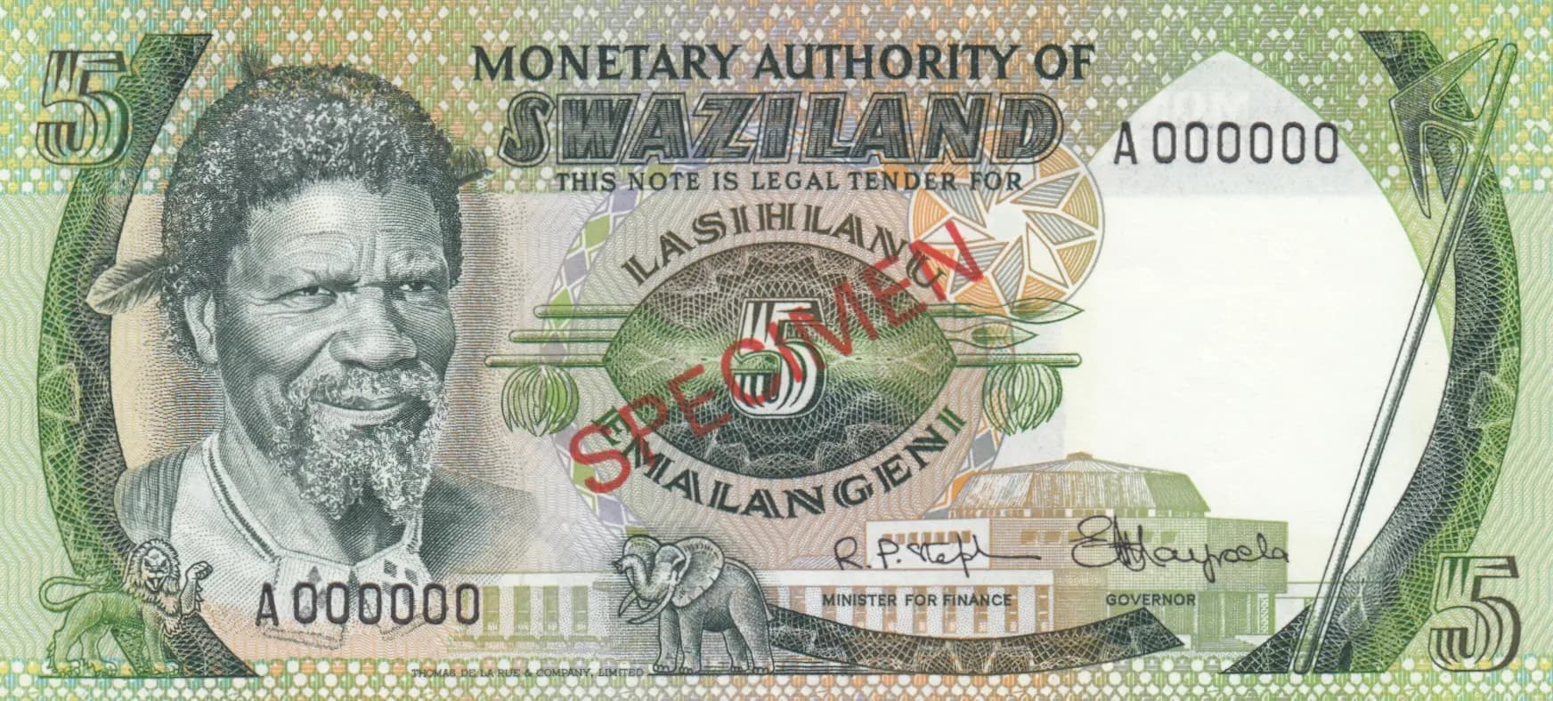 5 emalgeni 1974 specimen from Swaziland, P-3s (1974) — image 1