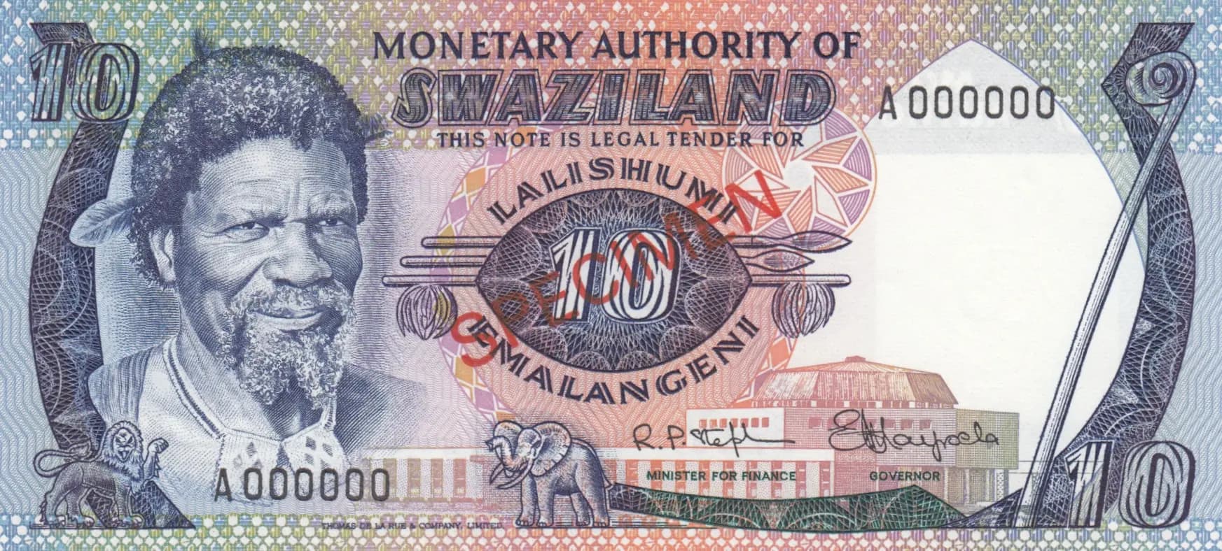 10 emalgeni 1974 specimen from Swaziland, P-4s (1974) — image 1