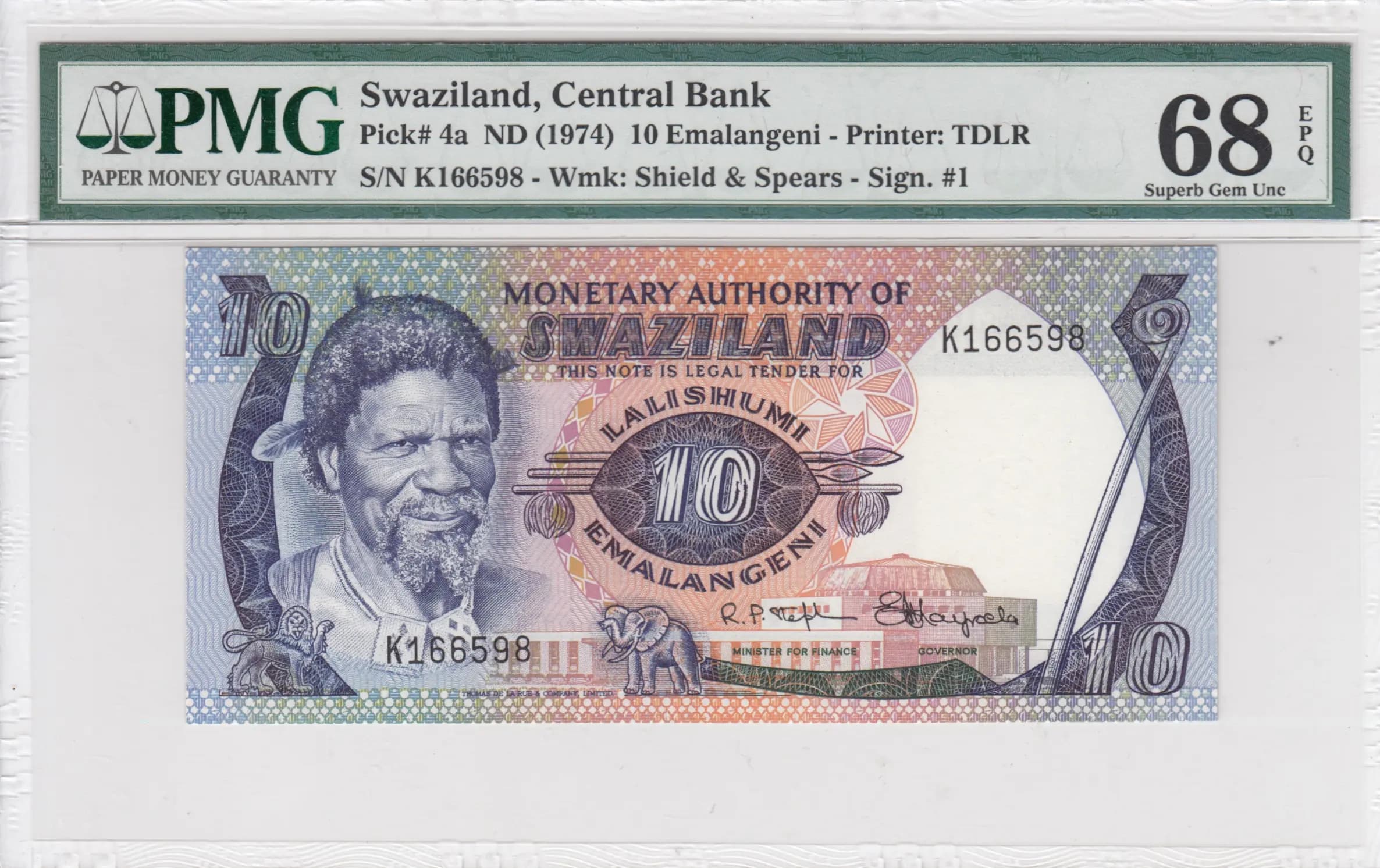 10 emalgeni 1974  from Swaziland, P-4a