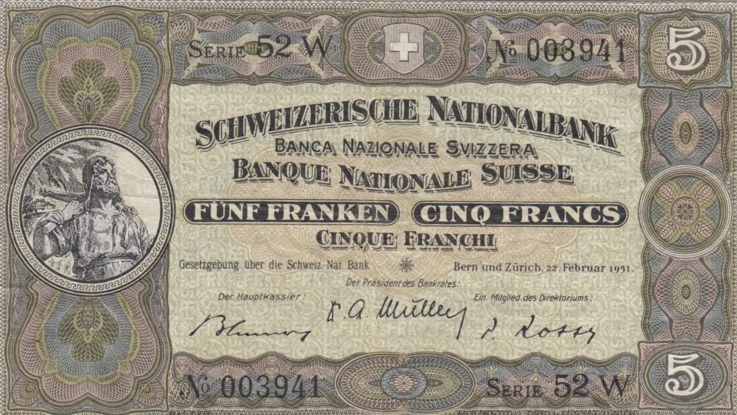 5 francs 1951 from Switzerland, P-11o (1951) — image 1