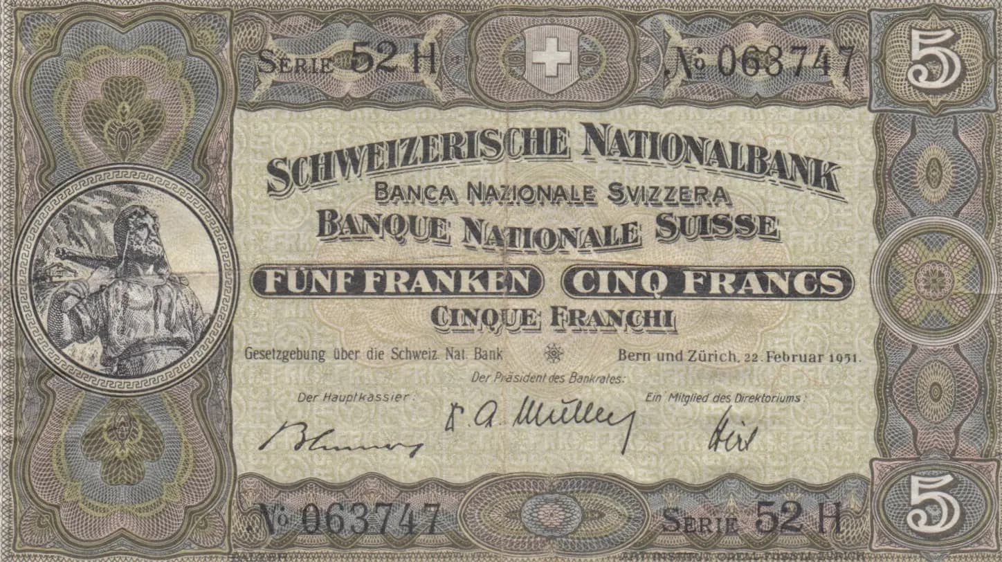 5 francs 1951 from Switzerland, P-11o (1951) — image 1