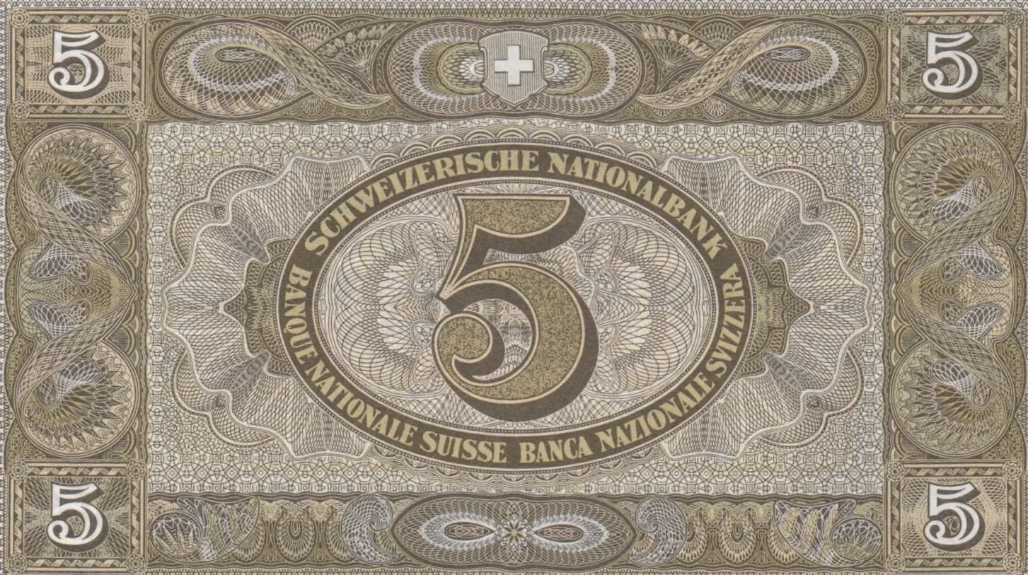 5 francs 1952 from Switzerland, P-11p (1952) — image 2