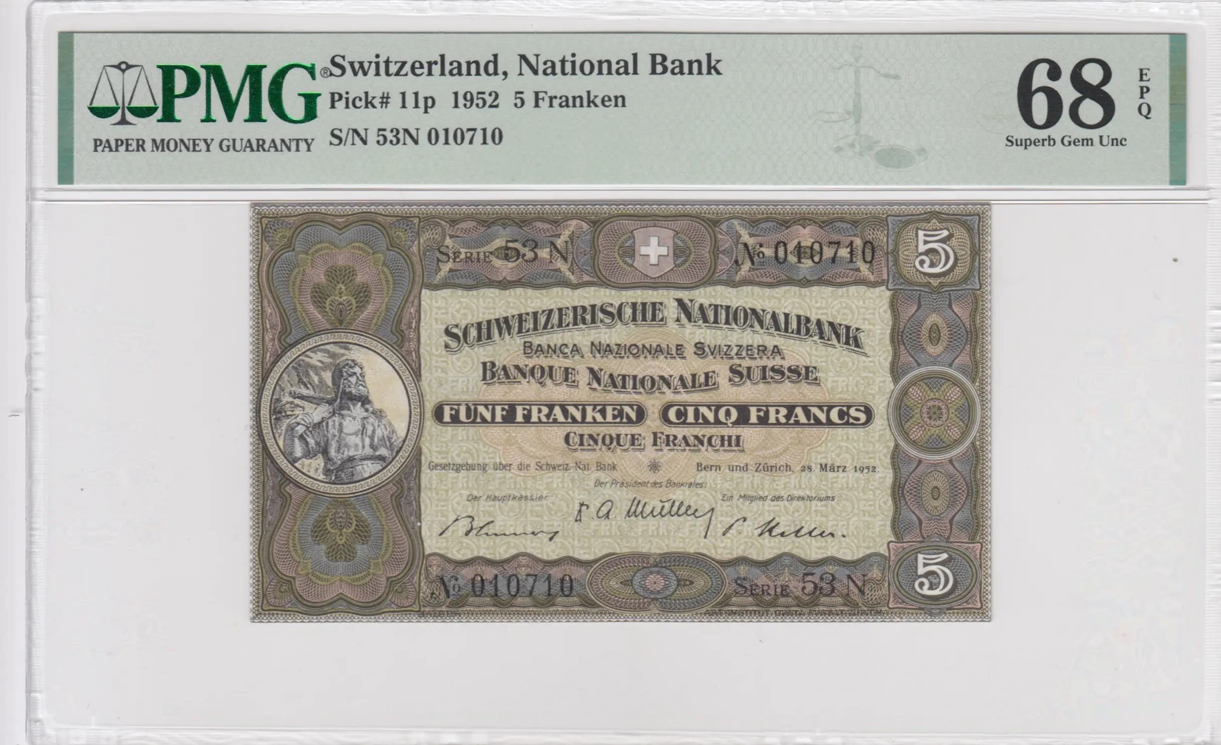 5 francs 1952 from Switzerland, P-11p (1952) — image 1