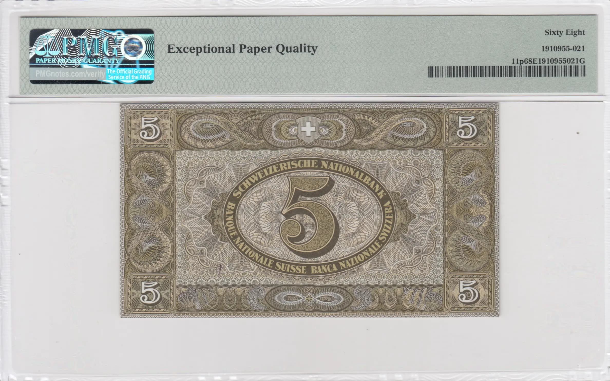 5 francs 1952 from Switzerland, P-11p (1952) — image 2