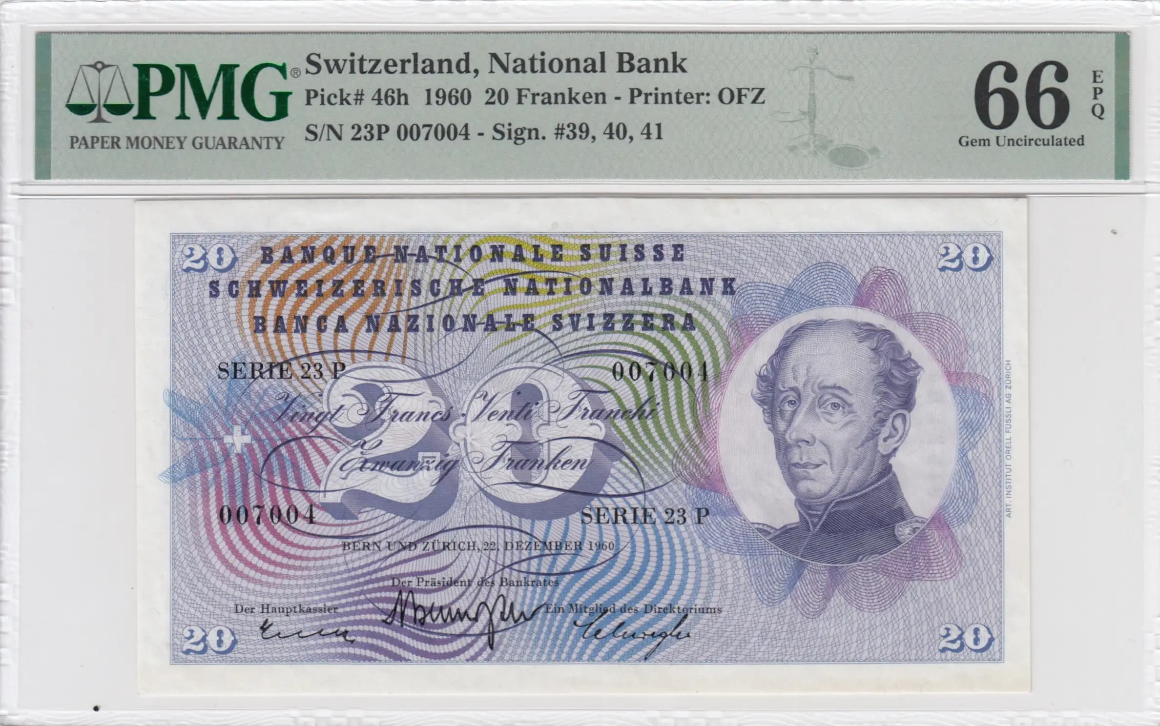 20 franken 1960 from Switzerland, P-46h