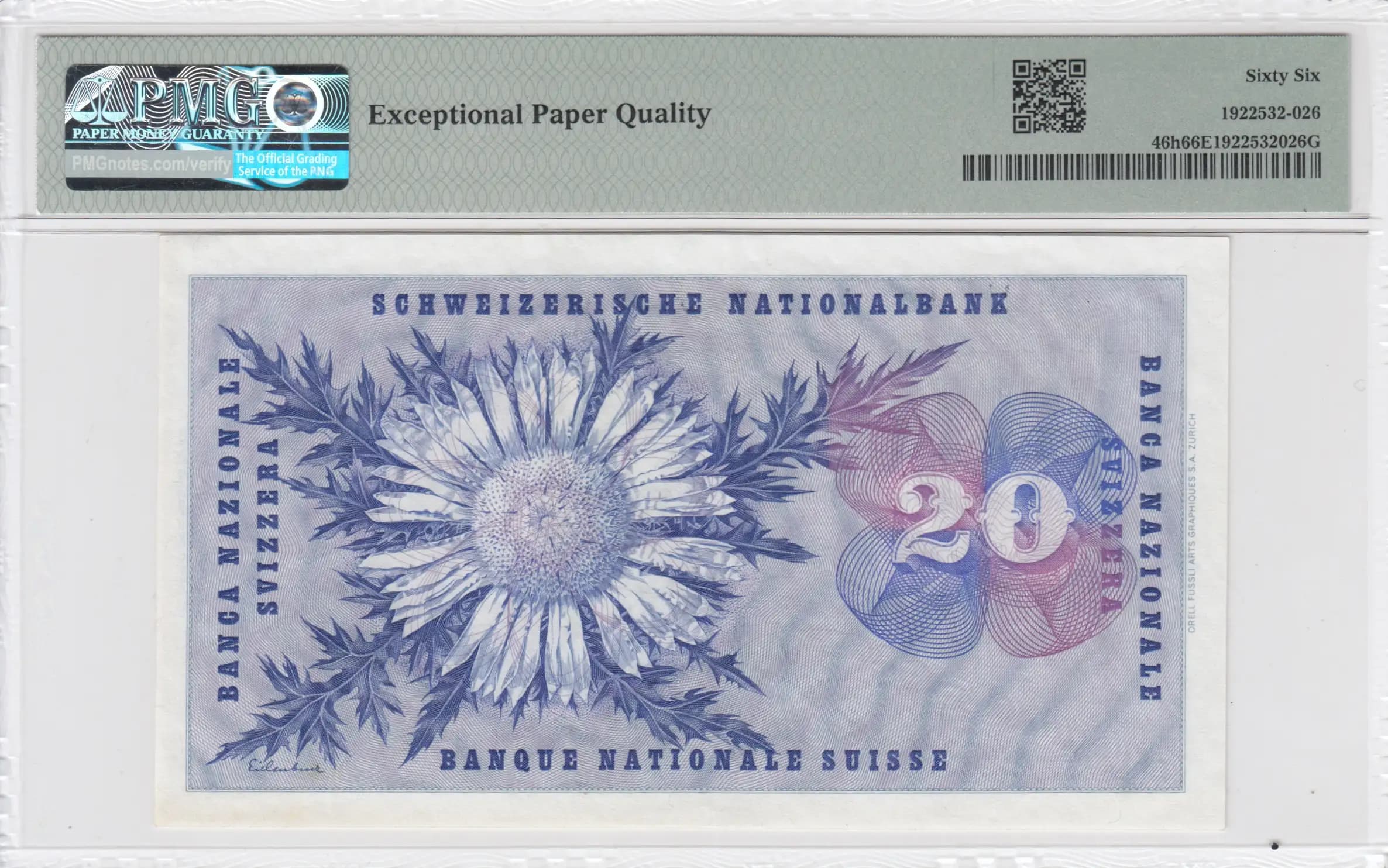 20 franken 1960 from Switzerland, P-46h (1960) — image 2