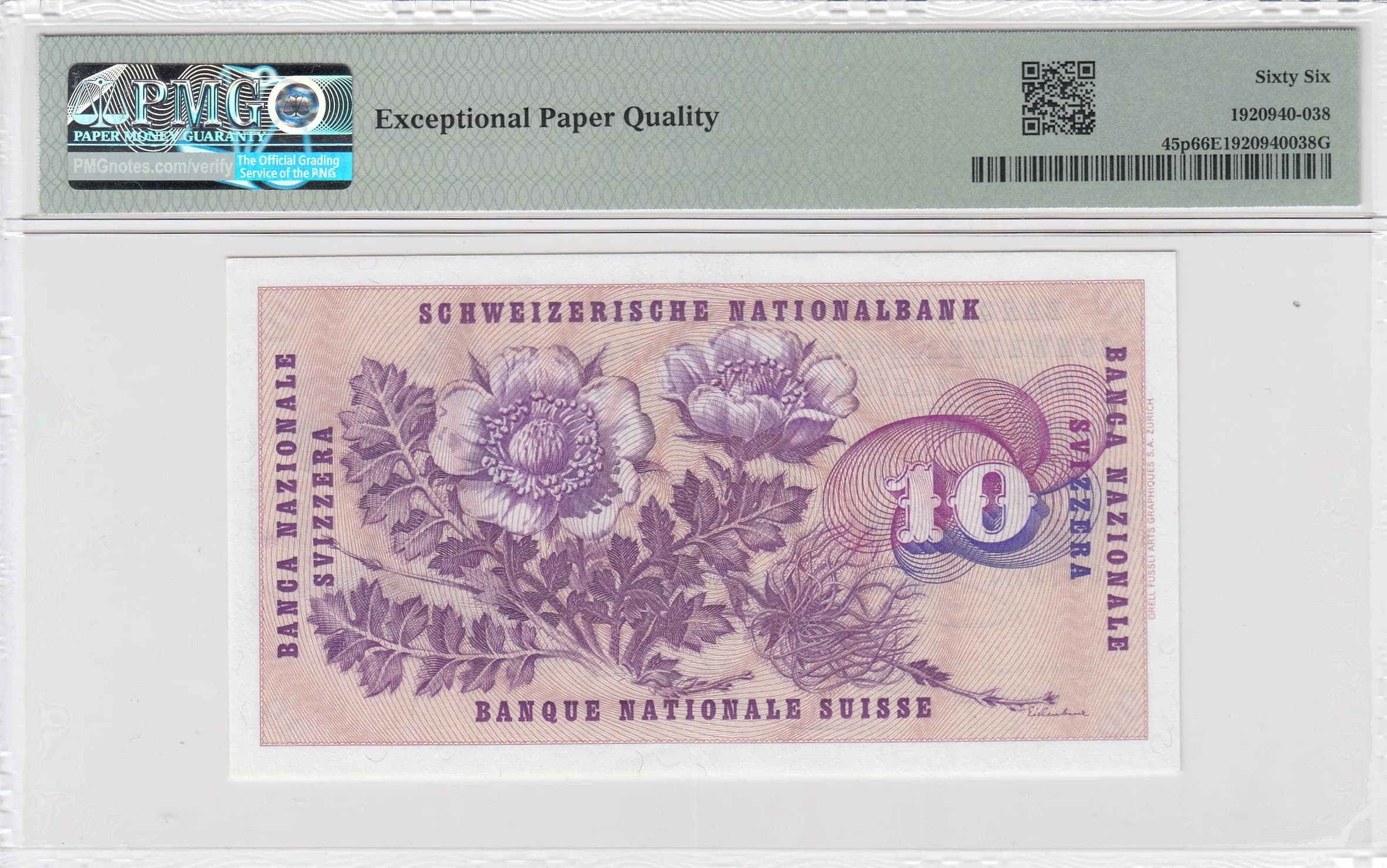 10 franken 1970 from Switzerland, P-45p (1970) — image 2