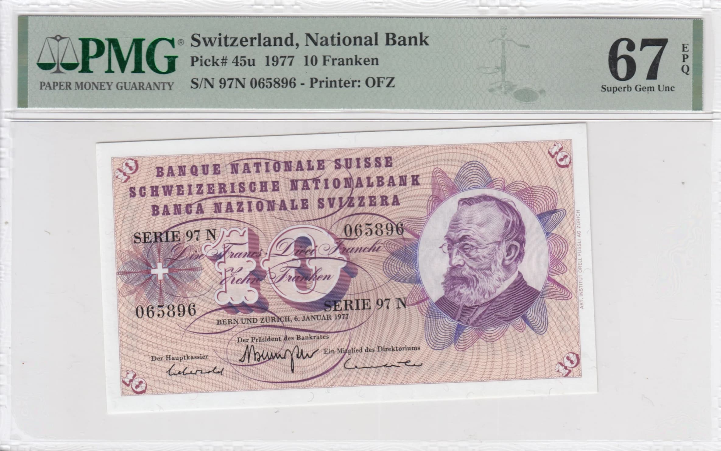 10 franken 1977 from Switzerland, P-45u (1977) — image 1