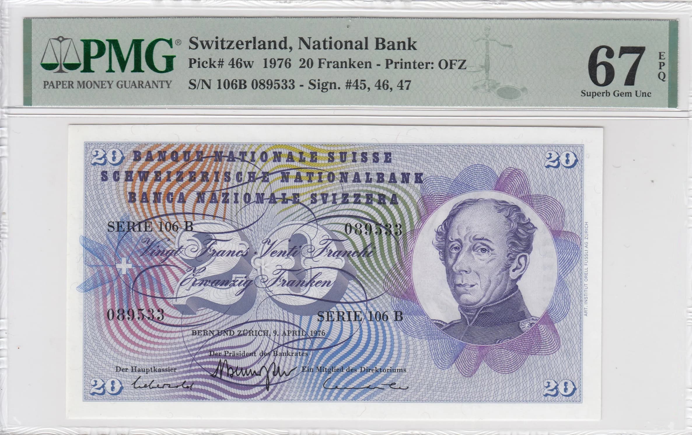 20 franken 1976 from Switzerland, P-46w (1976) — image 1