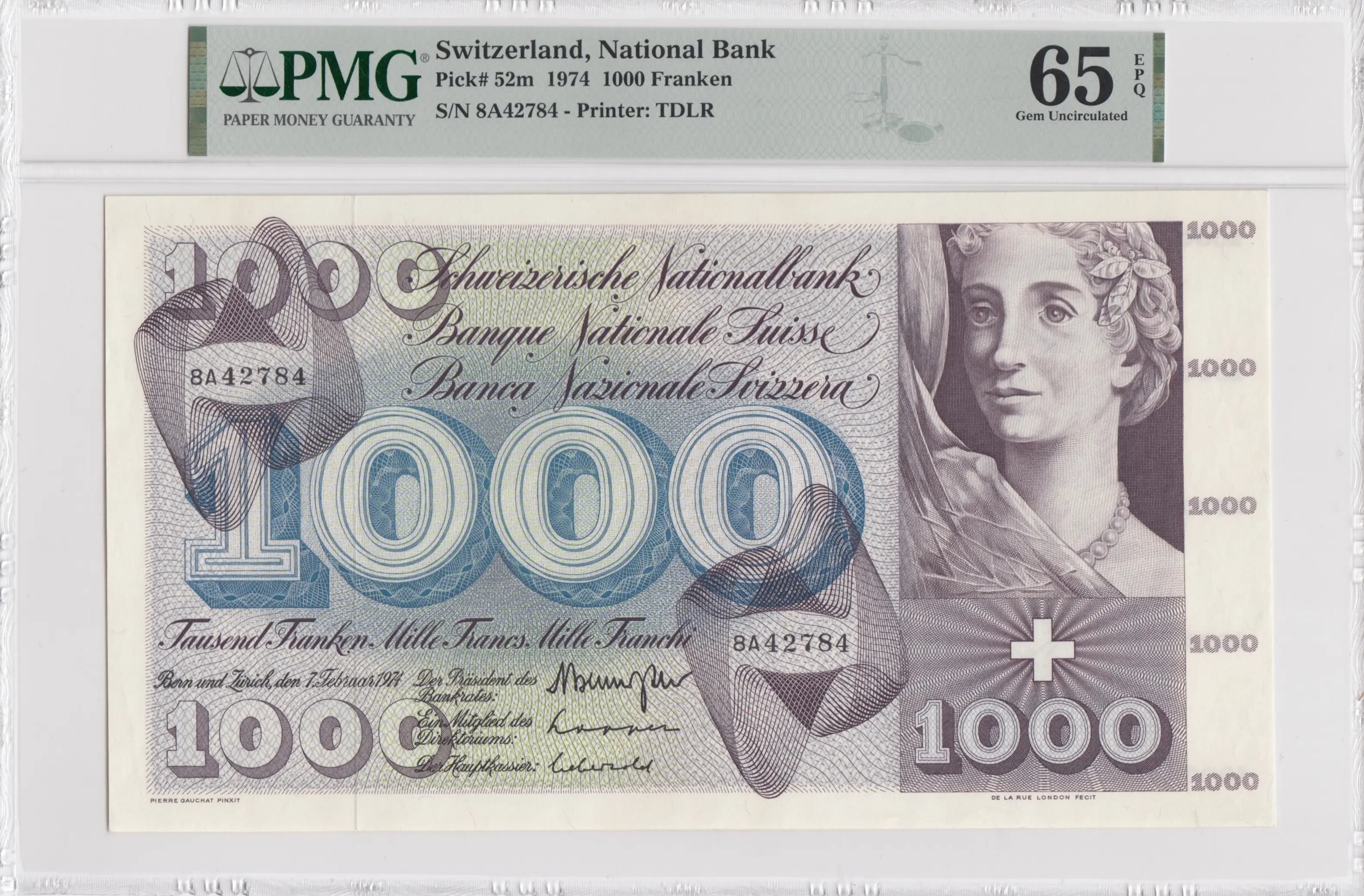 1000 franken 1974 from Switzerland, P-52m (1974) — image 1