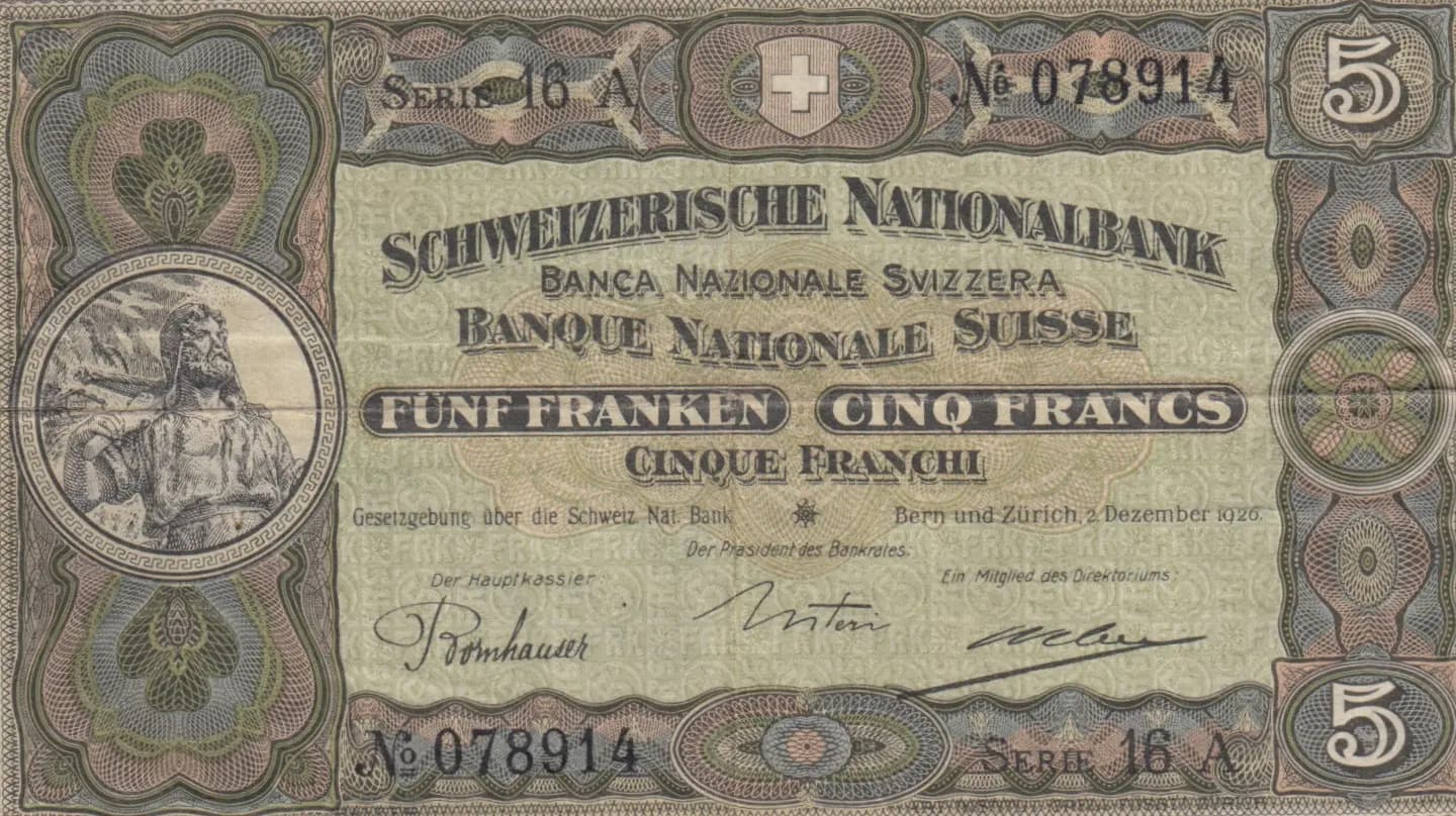 5 francs 1926 from Switzerland, P-11g