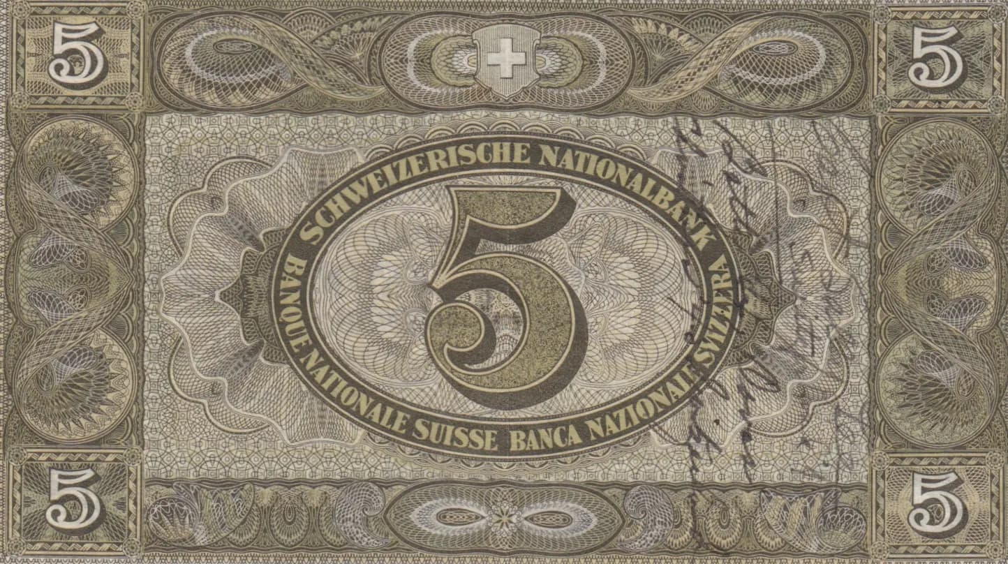 5 francs 1939 from Switzerland, P-11i (1939) — image 2