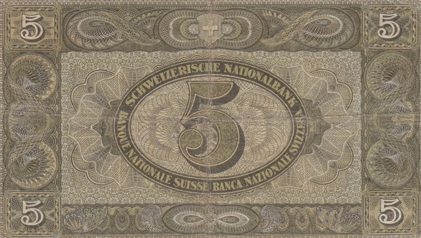 5 francs 1942 from Switzerland, P-11j (1942) — image 2