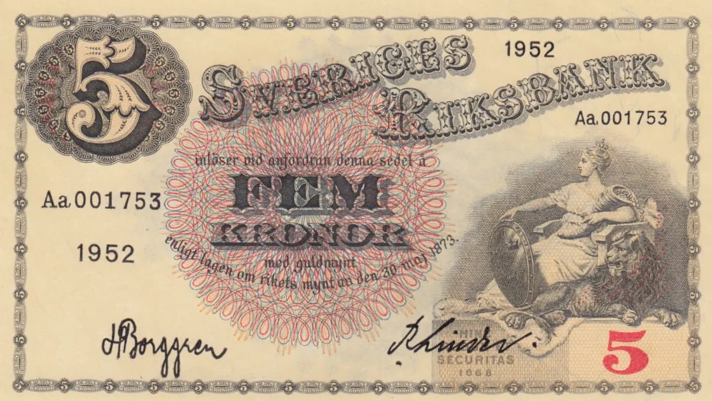 5 kronor 1952 from Sweden, P-33ai (1952) — image 1