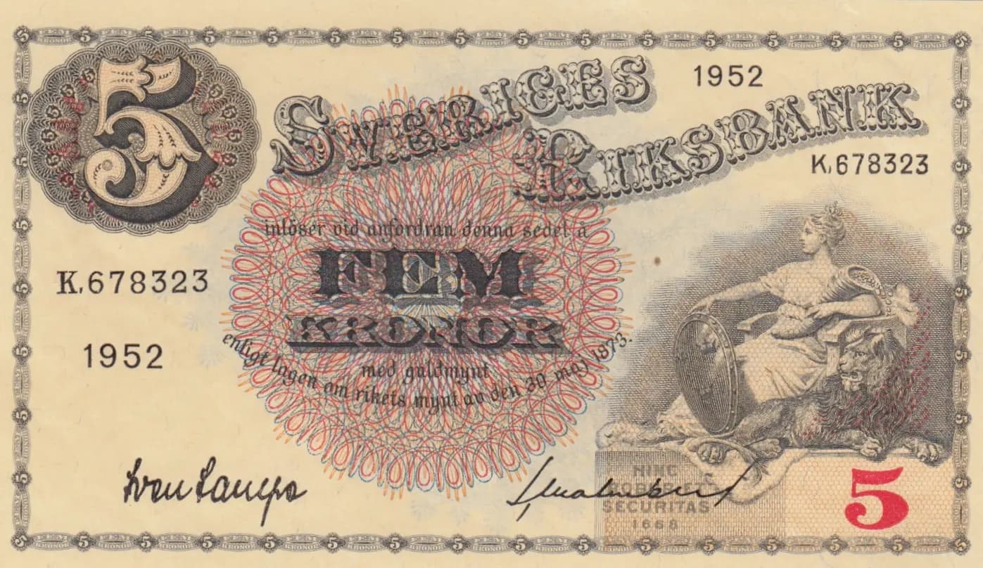 5 kronor 1952 from Sweden, P-33ai (1952) — image 1