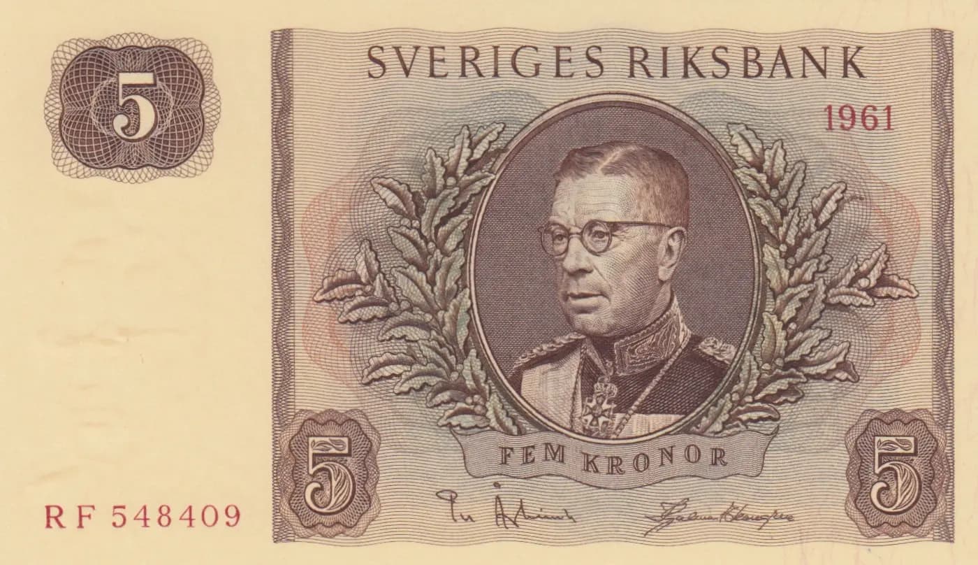 5 kronor 1961 from Sweden, P-42f