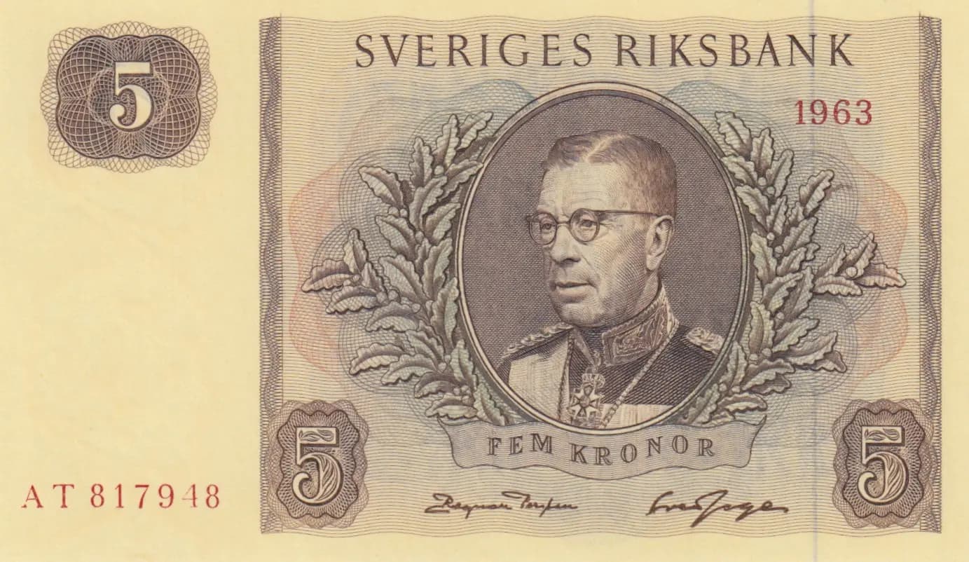 5 kronor 1963 from Sweden, P-50b