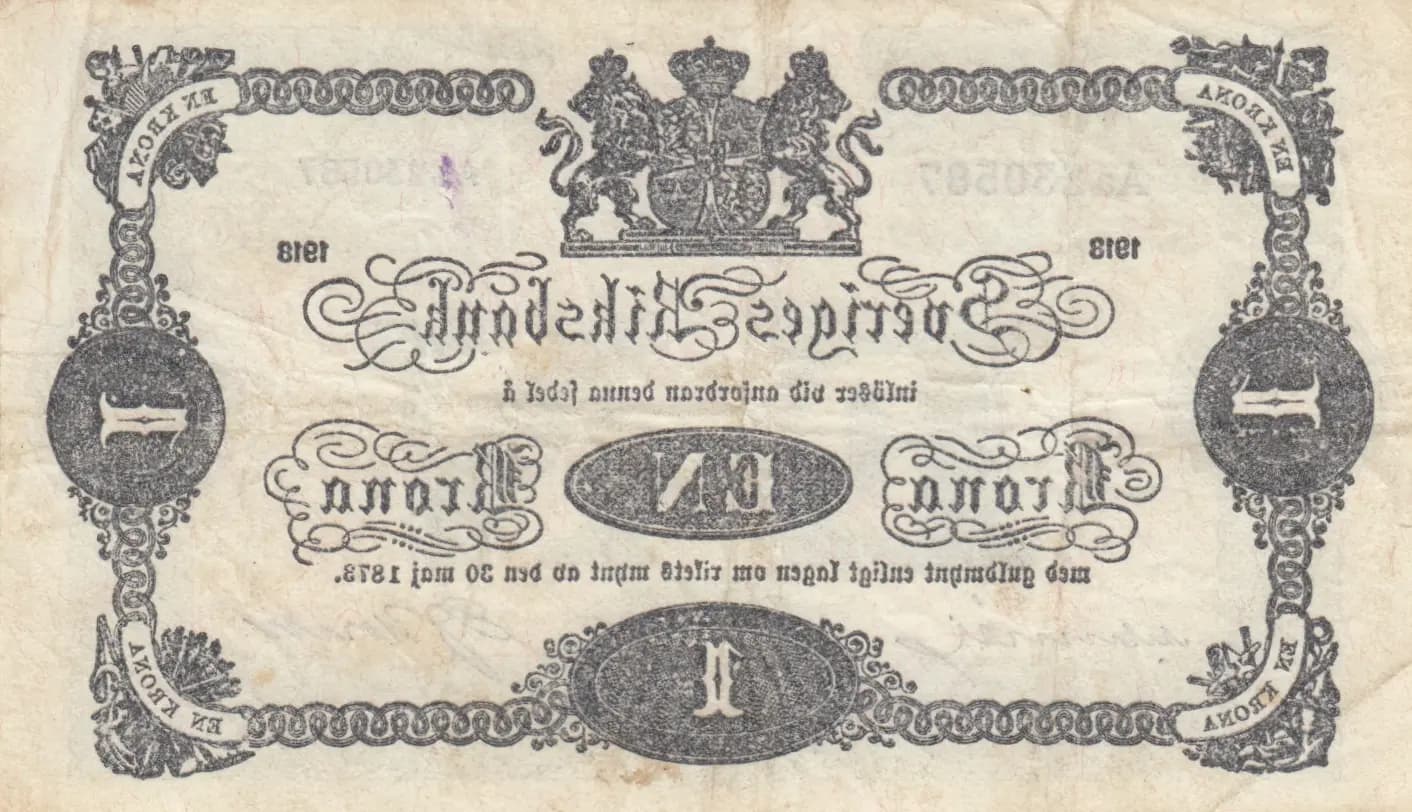 1 krona 1918 from Sweden, P-32e (1918) — image 2