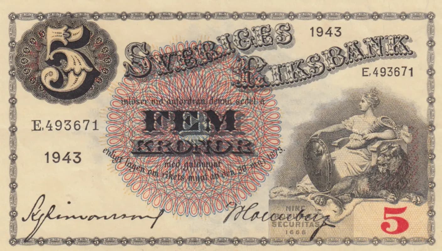 5 kronor 1943 from Sweden, P-33z(3) (1943) — image 1