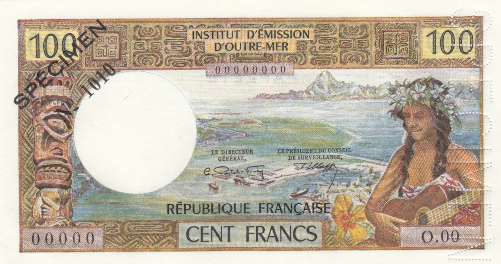 100 francs 1971 specimen from Tahiti, P-24s (1971) — image 1
