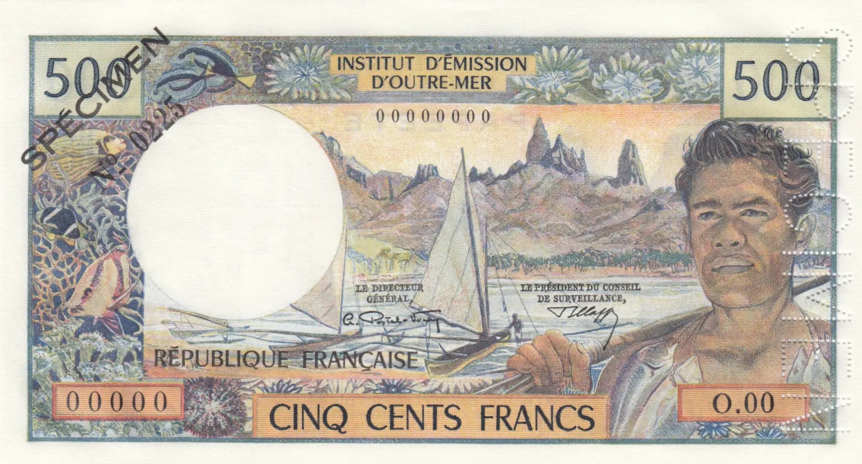 500 francs 1971 specimen from Tahiti, P-25s (1971) — image 1