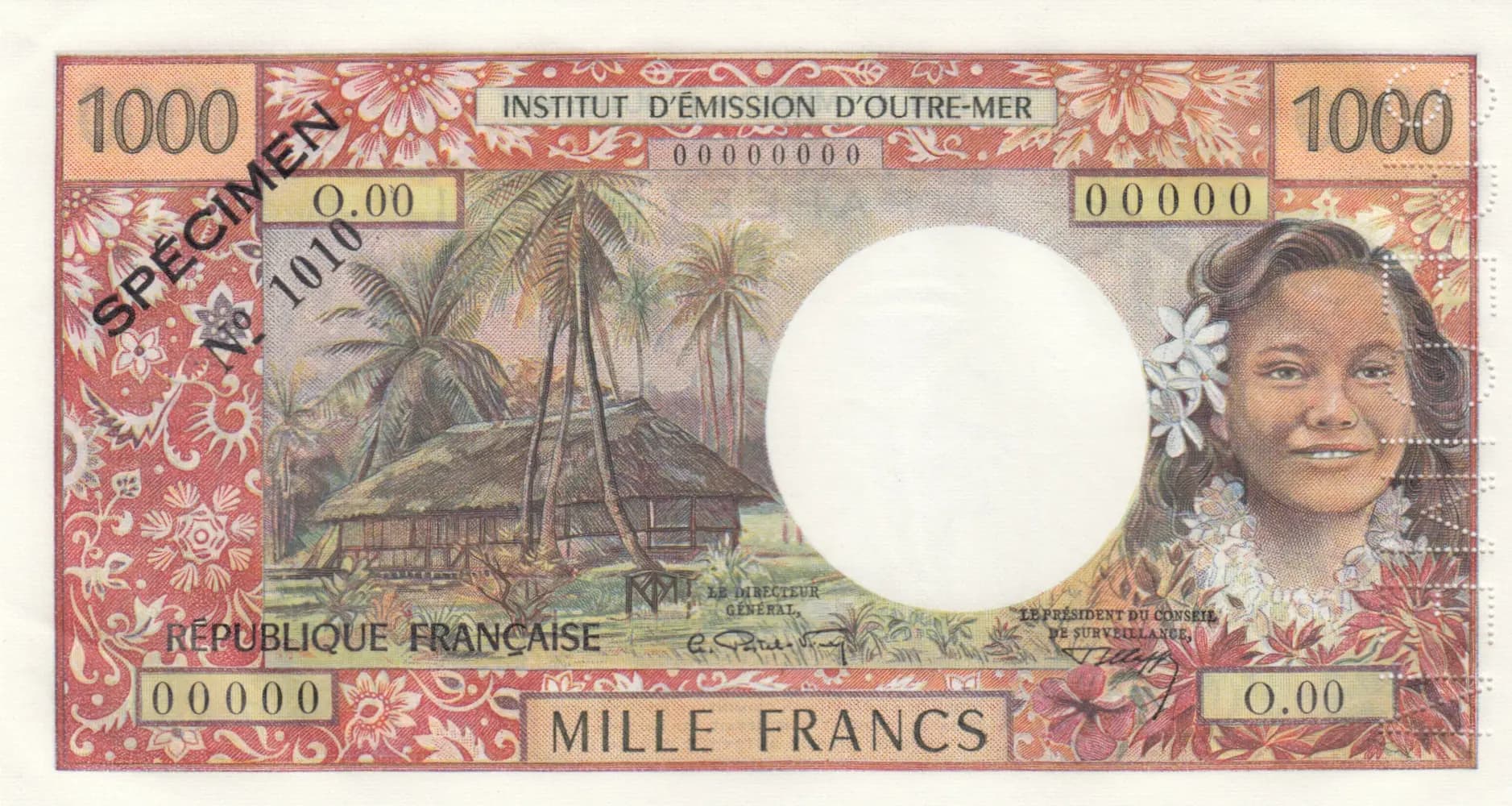 1000 francs 1971 specimen from Tahiti, P-27s