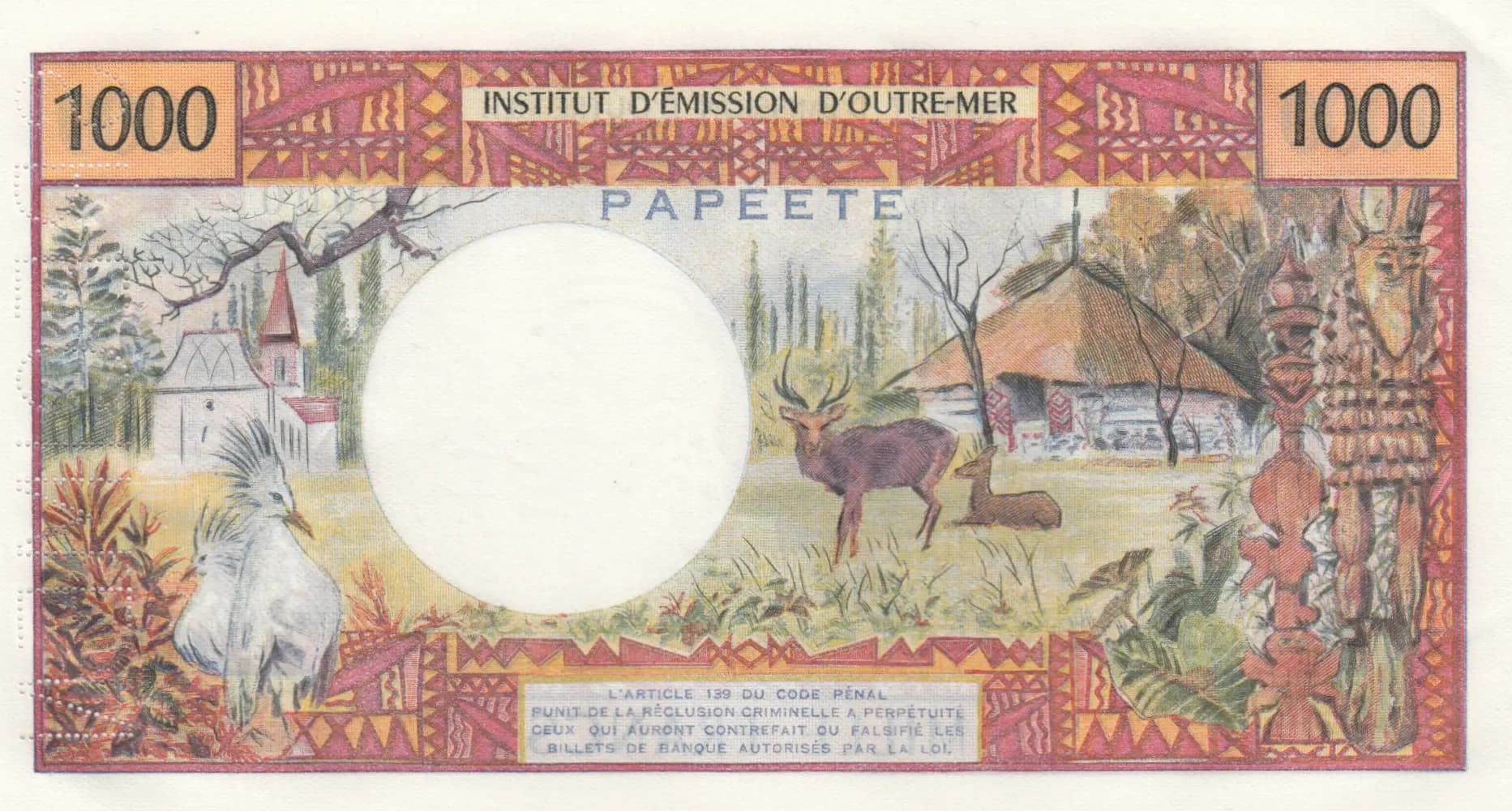 1000 francs 1971 specimen from Tahiti, P-27s (1971) — image 2