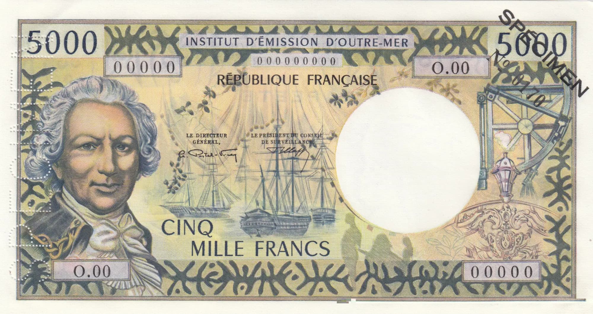 5000 francs 1971 specimen from Tahiti, P-28s