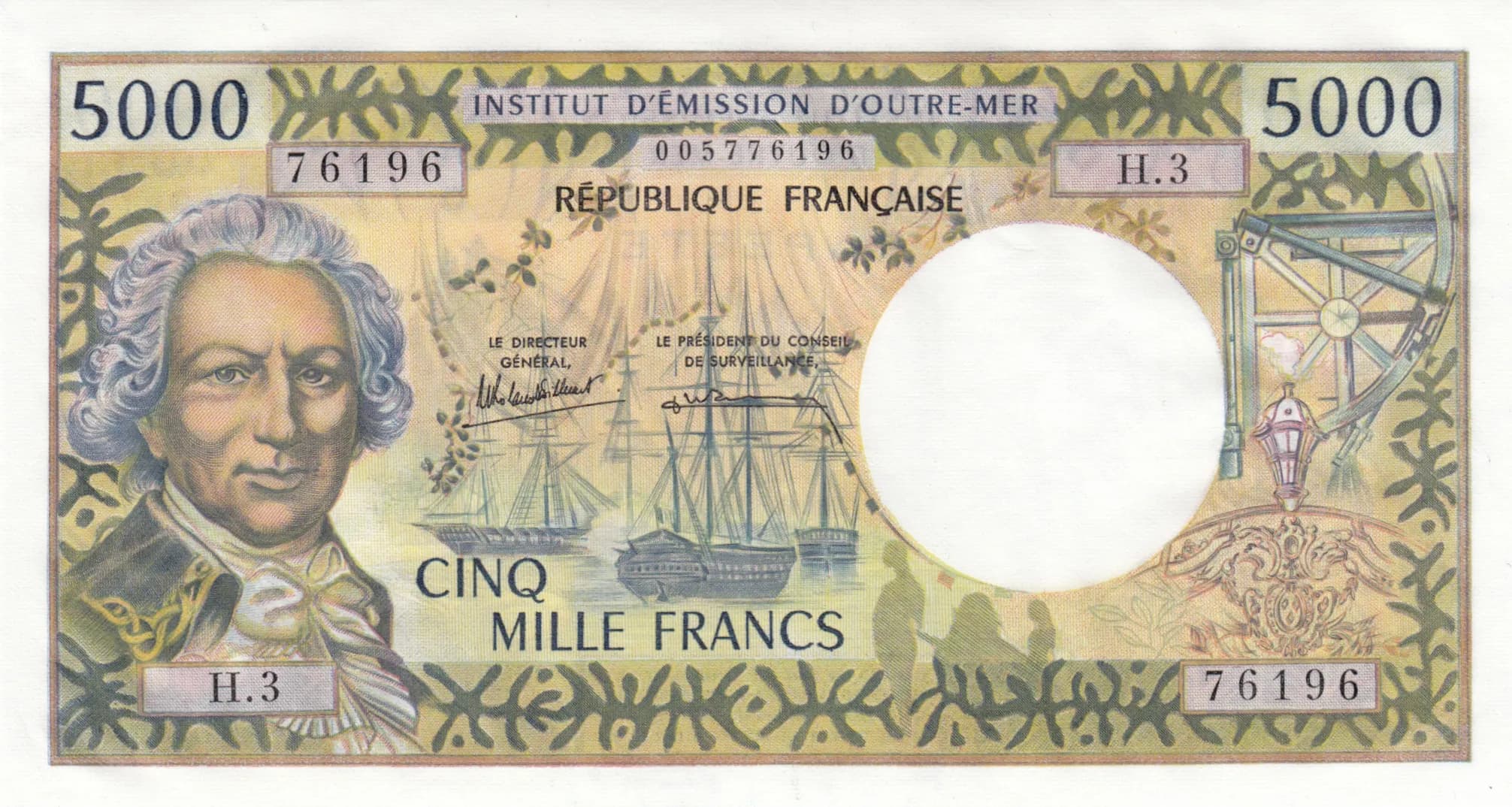 5000 francs 1985 from Tahiti, P-28d (1985) — image 1