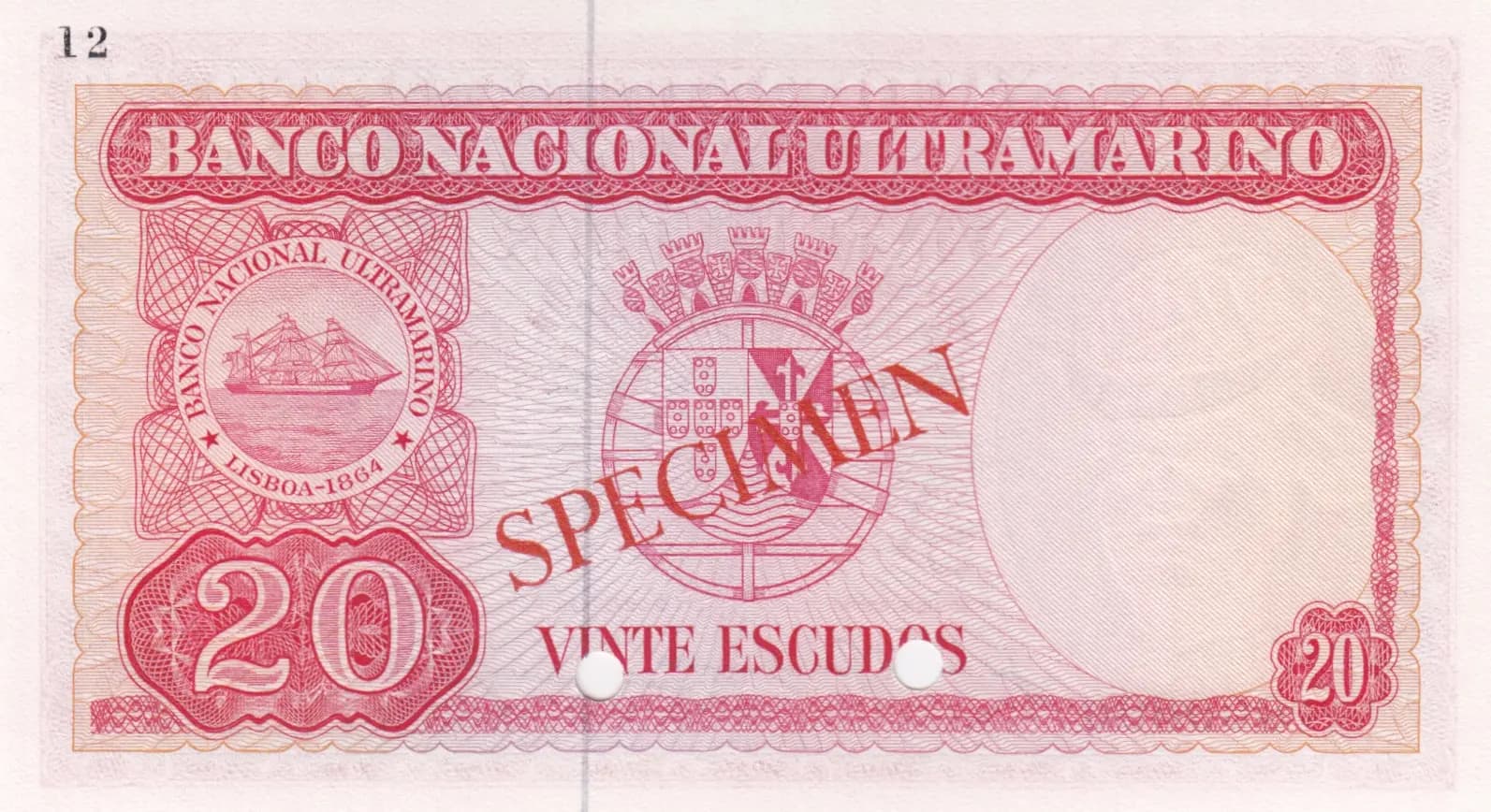 20 escudos 1967 specimen from Timor, P-unlisted (1967) — image 2