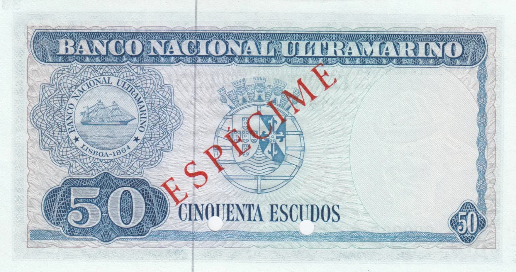 50 escudos 1967 specimen from Timor, P-27s (1967) — image 2