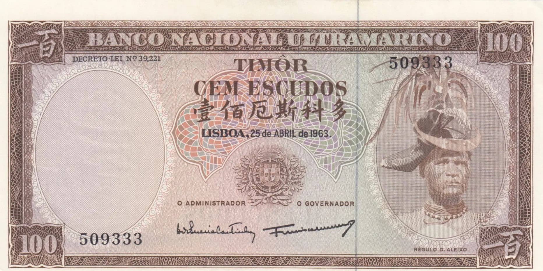 100 escudos 1967  from Timor, P-28
