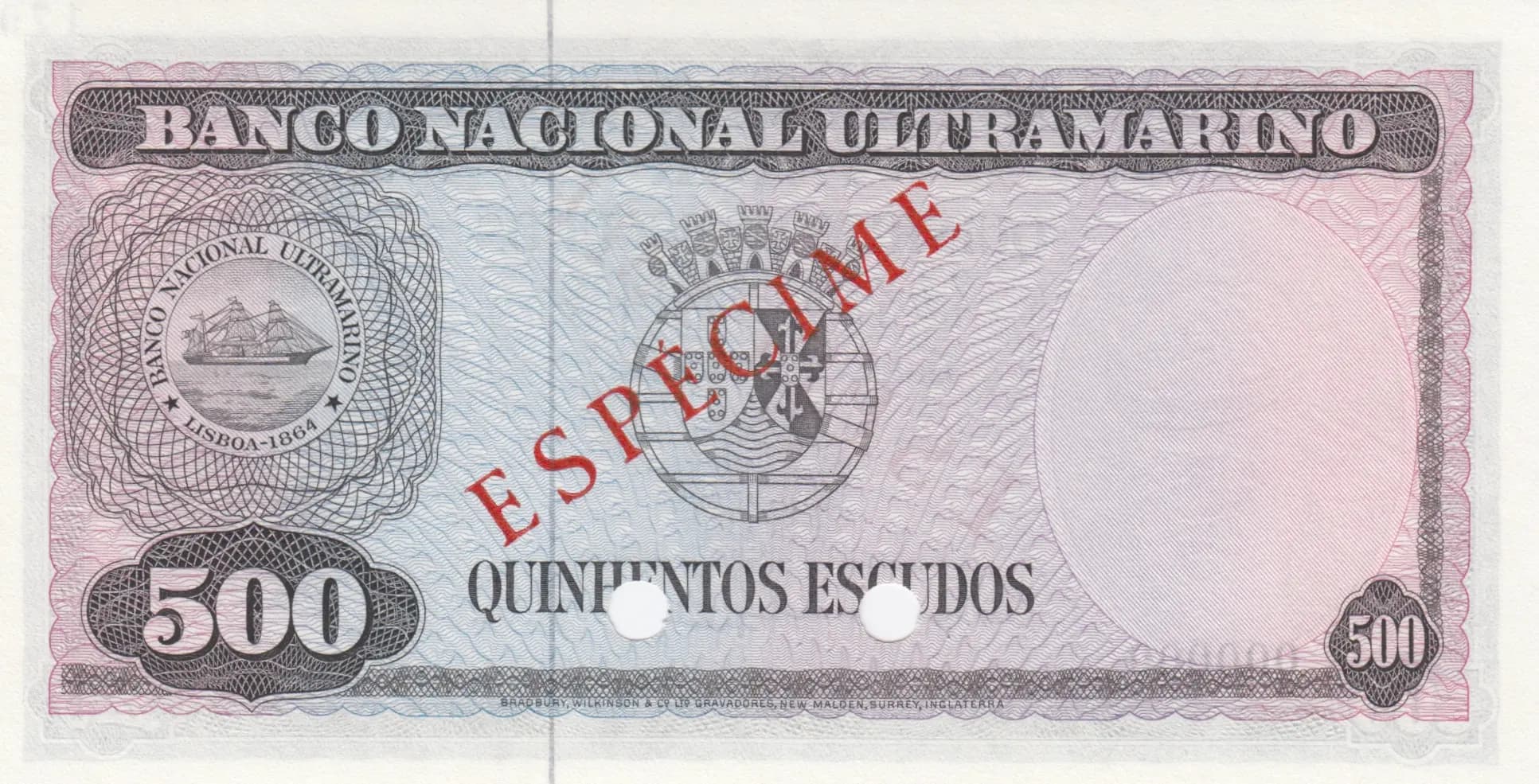 500 escudos 1963 specimen from Timor, P-29s (1963) — image 2